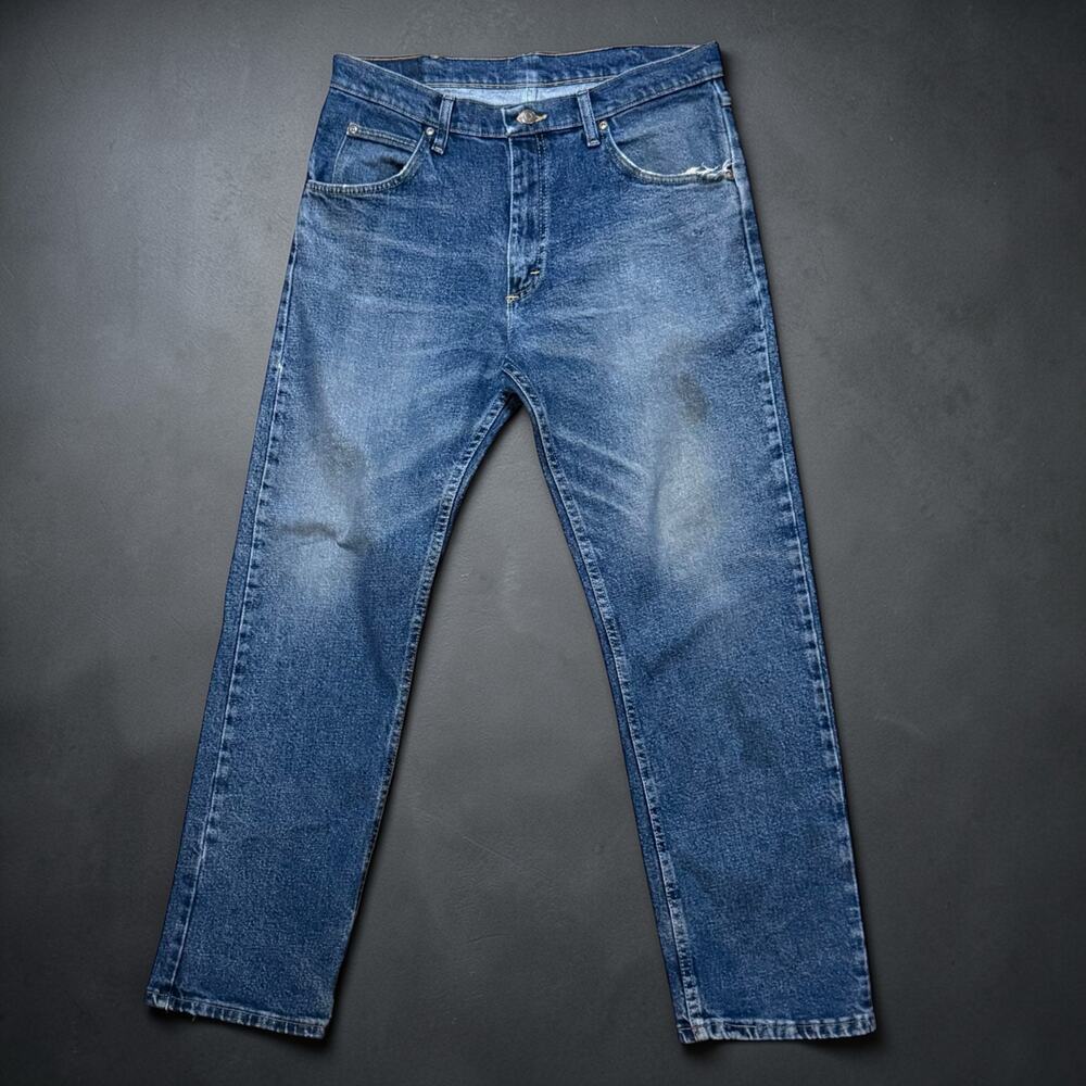 Wrangler Premium Quality Jeans Mens Blue Faded Distressed Straight Leg Sz 33/30